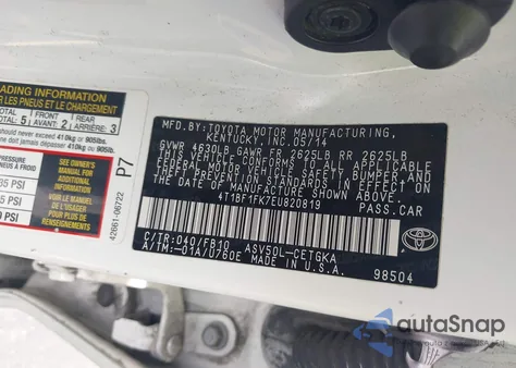 2014 Toyota Camry Xle из США, поврежденный, VIN 4T1BF1FK7EU820819